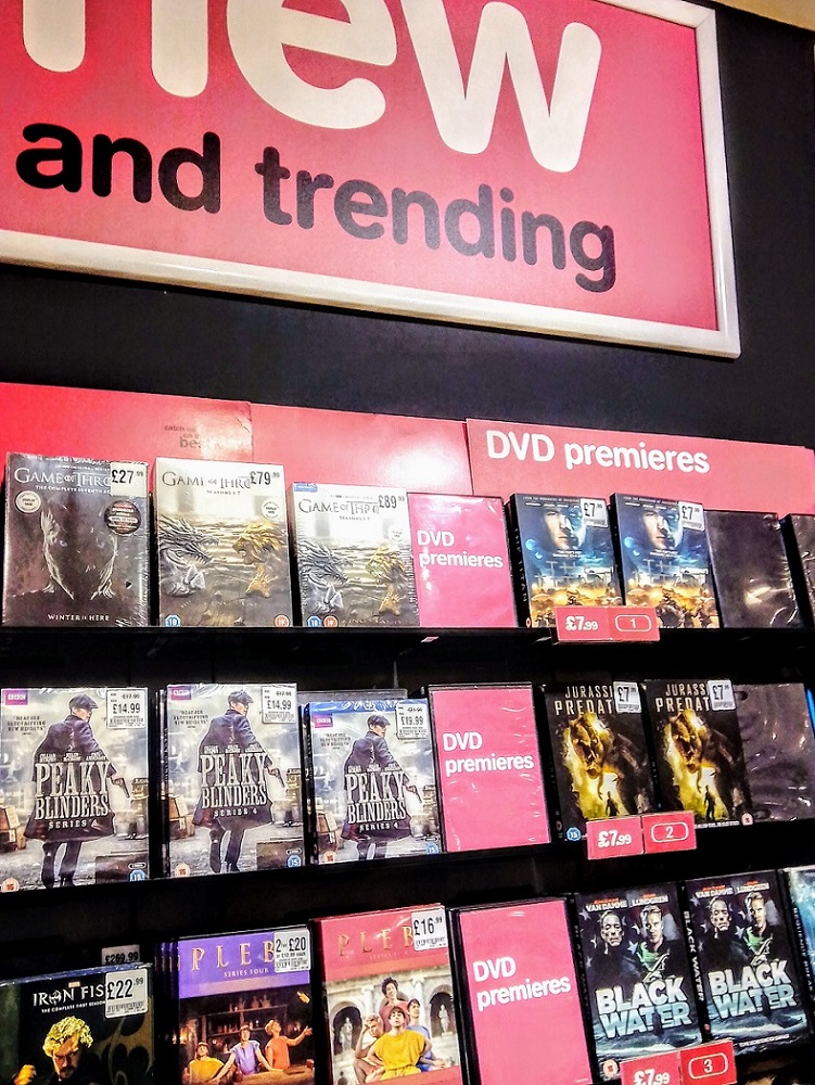 Jurassic Predator DVDs on the shelves at HMV in Chester